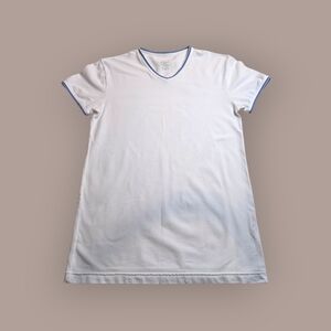 White V-Neck T-Shirt with Blue Trim